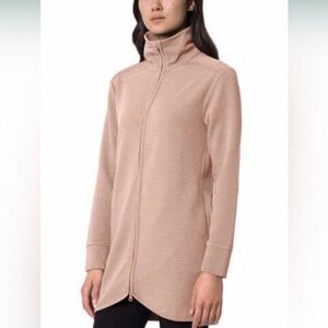 MPG Pink Ribbed Long Full Zip Jacket Coat Large L Stretch Athleisure